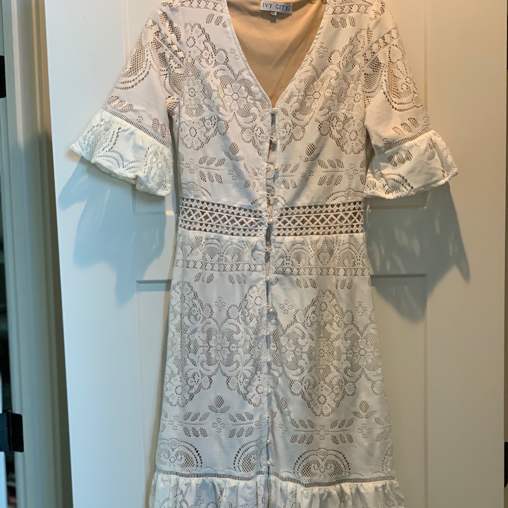 Ivy City Co Monroe lace dress with nude underlay